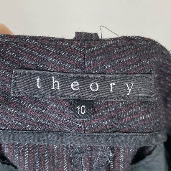 Theory Ashleen Black & Red Pinstriped Virgin Wool Flared Trousers - Picture 4 of 7